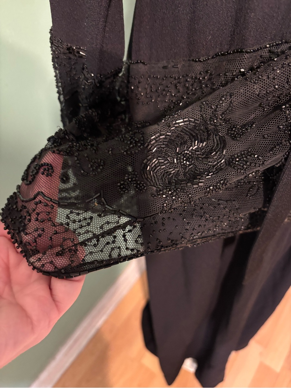 Vintage 1930’s 1940’s Woman’s Peplum Evening Gown with Black Beading - Picture 2 of 11